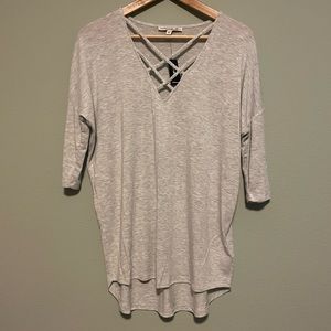 Express Criss Cross Front 3/4 Sleeve Tee - Size Medium